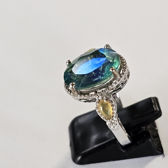 Genuine Exotic Peacock Quartz & Opal Ring in Sterling Silver Size 8 - Picture 16 of 17